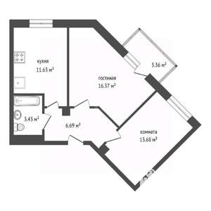 2-к квартира, вторичка, 53м2, 3/9 этаж