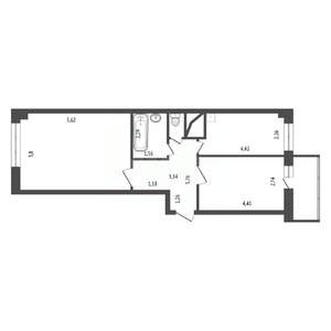 2-к квартира, вторичка, 55м2, 13/17 этаж