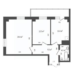 2-к квартира, вторичка, 62м2, 13/25 этаж