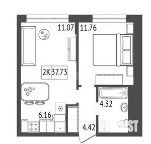 2-к квартира, вторичка, 38м2, 4/17 этаж