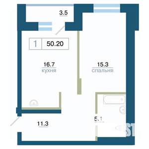 1-к квартира, вторичка, 50м2, 7/24 этаж