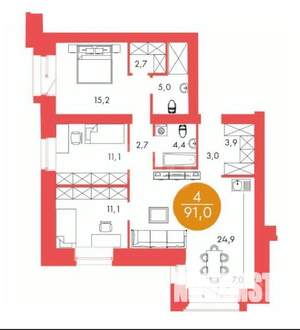4-к квартира, вторичка, 91м2, 11/17 этаж