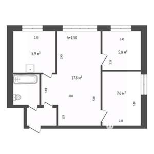 3-к квартира, вторичка, 42м2, 3/4 этаж