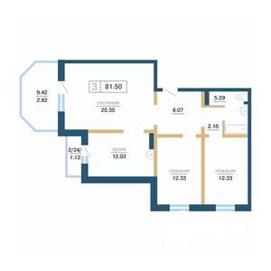 3-к квартира, вторичка, 82м2, 8/17 этаж