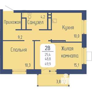 2-к квартира, вторичка, 50м2, 13/15 этаж