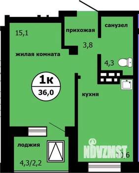 1-к квартира, сданный дом, 35м2, 6/19 этаж