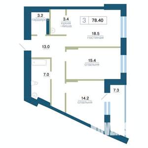 3-к квартира, строящийся дом, 78м2, 18/24 этаж