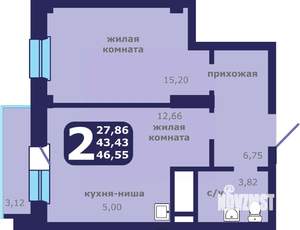 2-к квартира, вторичка, 47м2, 25/25 этаж
