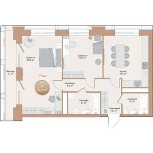 2-к квартира, вторичка, 73м2, 10/24 этаж