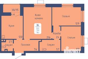 3-к квартира, строящийся дом, 78м2, 2/12 этаж