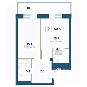 2-к квартира, вторичка, 51м2, 19/24 этаж