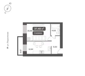 1-к квартира, вторичка, 37м2, 8/16 этаж