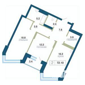 2-к квартира, вторичка, 72м2, 4/24 этаж