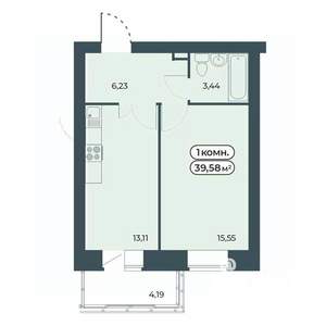 1-к квартира, строящийся дом, 40м2, 8/9 этаж