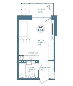 1-к квартира, строящийся дом, 30м2, 4/19 этаж