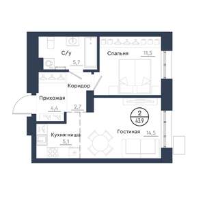 2-к квартира, вторичка, 44м2, 12/23 этаж