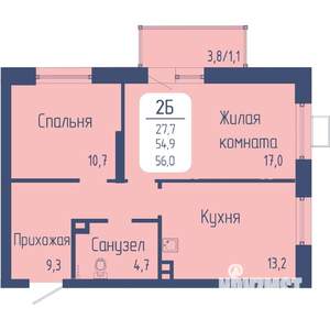 2-к квартира, вторичка, 56м2, 2/24 этаж