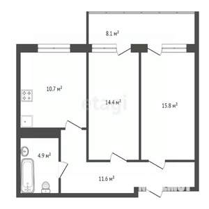 2-к квартира, вторичка, 57м2, 7/14 этаж