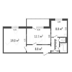 2-к квартира, вторичка, 54м2, 3/9 этаж