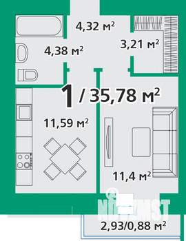 1-к квартира, строящийся дом, 36м2, 5/8 этаж