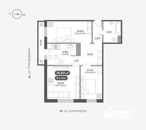 3-к квартира, вторичка, 77м2, 17/17 этаж
