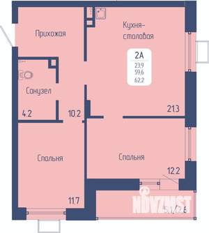 2-к квартира, строящийся дом, 62м2, 10/12 этаж