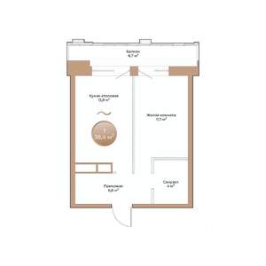 1-к квартира, строящийся дом, 38м2, 2/24 этаж