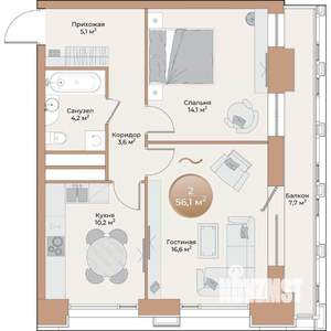 2-к квартира, вторичка, 56м2, 5/24 этаж