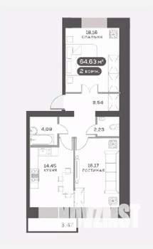 2-к квартира, вторичка, 65м2, 7/15 этаж