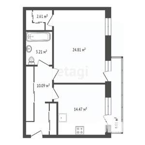 1-к квартира, вторичка, 59м2, 2/8 этаж