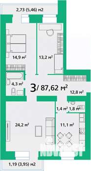 3-к квартира, вторичка, 88м2, 3/9 этаж