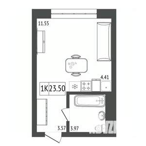 1-к квартира, строящийся дом, 24м2, 3/17 этаж