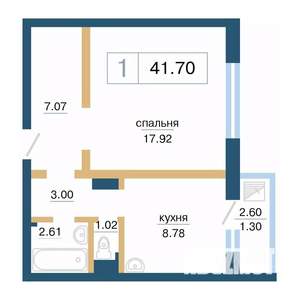 1-к квартира, строящийся дом, 42м2, 9/17 этаж