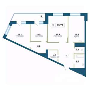 3-к квартира, строящийся дом, 90м2, 6/24 этаж