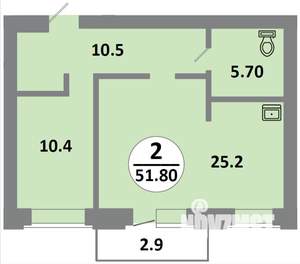 2-к квартира, строящийся дом, 52м2, 14/14 этаж