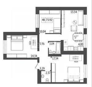4-к квартира, вторичка, 74м2, 9/17 этаж