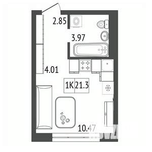 1-к квартира, строящийся дом, 21м2, 11/17 этаж