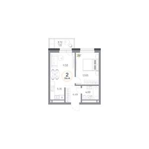 2-к квартира, вторичка, 39м2, 6/9 этаж
