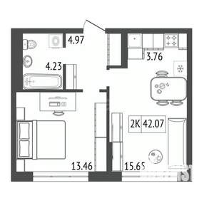2-к квартира, вторичка, 42м2, 4/17 этаж
