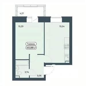 1-к квартира, строящийся дом, 41м2, 9/9 этаж