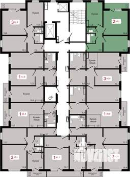 2-к квартира, строящийся дом, 56м2, 9/17 этаж