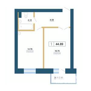 1-к квартира, вторичка, 45м2, 2/7 этаж