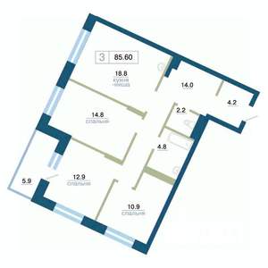 3-к квартира, строящийся дом, 86м2, 3/24 этаж
