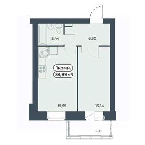 1-к квартира, строящийся дом, 40м2, 5/9 этаж