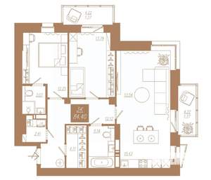 3-к квартира, строящийся дом, 84м2, 22/23 этаж