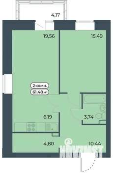 2-к квартира, строящийся дом, 61м2, 8/9 этаж