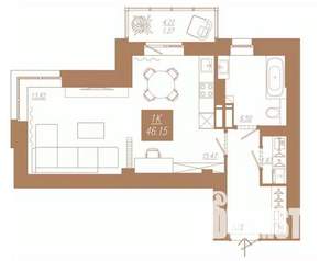 1-к квартира, вторичка, 46м2, 6/23 этаж