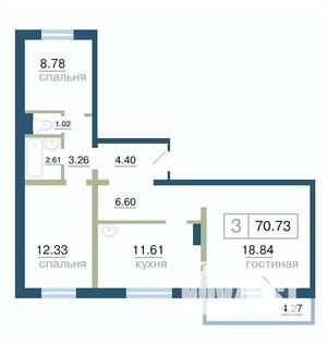 3-к квартира, строящийся дом, 71м2, 9/17 этаж