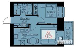 1-к квартира, строящийся дом, 34м2, 14/17 этаж