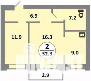 2-к квартира, вторичка, 52м2, 12/14 этаж